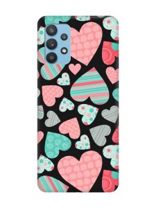 Матовий чорний чохол на Samsung Galaxy A32 :: Різнокольорові сердечка (принт 334)