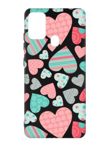 Матовий чорний чохол на Samsung Galaxy M30s/M21 :: Різнокольорові сердечка (принт 334)