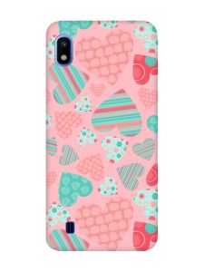 Матовий рожевий чохол на Samsung Galaxy A10 (2019) A105 :: Різнокольорові сердечка (принт 334)