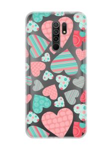 Прозорий чохол на Xiaomi Redmi 9 :: Різнокольорові сердечка (принт 334)