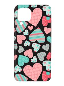 Матовий чорний чохол на Samsung Galaxy A12 :: Різнокольорові сердечка (принт 334)