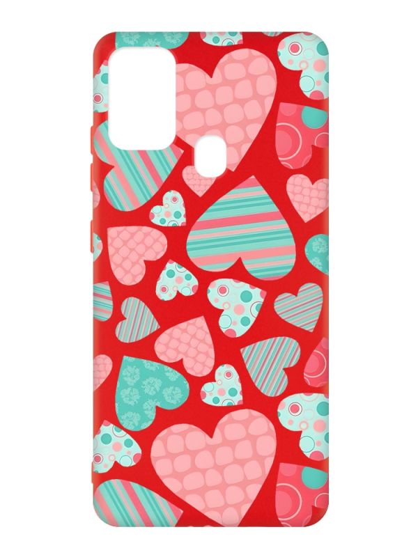 Матовий червоний чохол на Samsung Galaxy M30s/M21 :: Різнокольорові сердечка (принт 334)