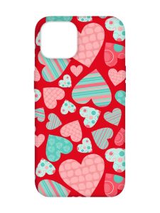 Матовий червоний чохол на Apple iPhone 14 :: Різнокольорові сердечка (принт 334)