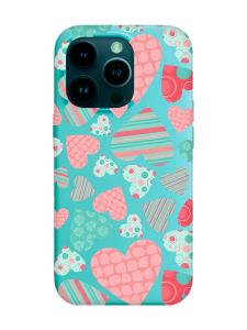 Матовий бірюзовий чохол на Apple iPhone 14 Pro :: Різнокольорові сердечка (принт 334)