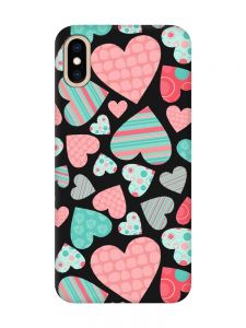 Матовий чорний чохол на iPhone XS MAX :: Різнокольорові сердечка (принт 334)