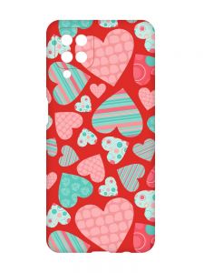 Матовий червоний чохол на Samsung Galaxy A12 :: Різнокольорові сердечка (принт 334)
