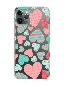 Прозорий чохол на iPhone 12 / 12 Pro :: Різнокольорові сердечка (принт 334)