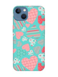 Матовий бірюзовий чохол на Apple iPhone 13 :: Різнокольорові сердечка (принт 334)