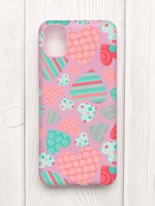 Матовий рожевий чохол на Samsung Galaxy A04E/A042 :: Різнокольорові сердечка (принт 334)