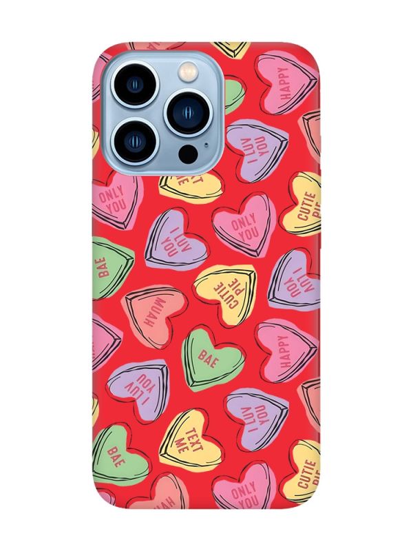 Матовий червоний чохол на Apple iPhone 13 Pro Max :: Сердечка з текстом (принт 333)