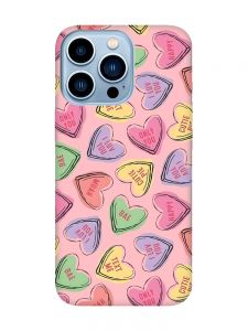 Матовий рожевий чохол на Apple iPhone 13 Pro Max :: Сердечка з текстом (принт 333)