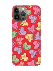 Матовий червоний чохол на Apple iPhone 13 Pro :: Сердечка з текстом (принт 333)