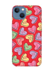 Матовий червоний чохол на Apple iPhone 13 :: Сердечка з текстом (принт 333)