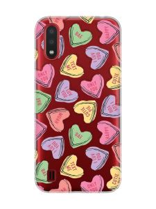 Прозорий чохол для Samsung Galaxy A01 :: Сердечка з текстом (принт 333)