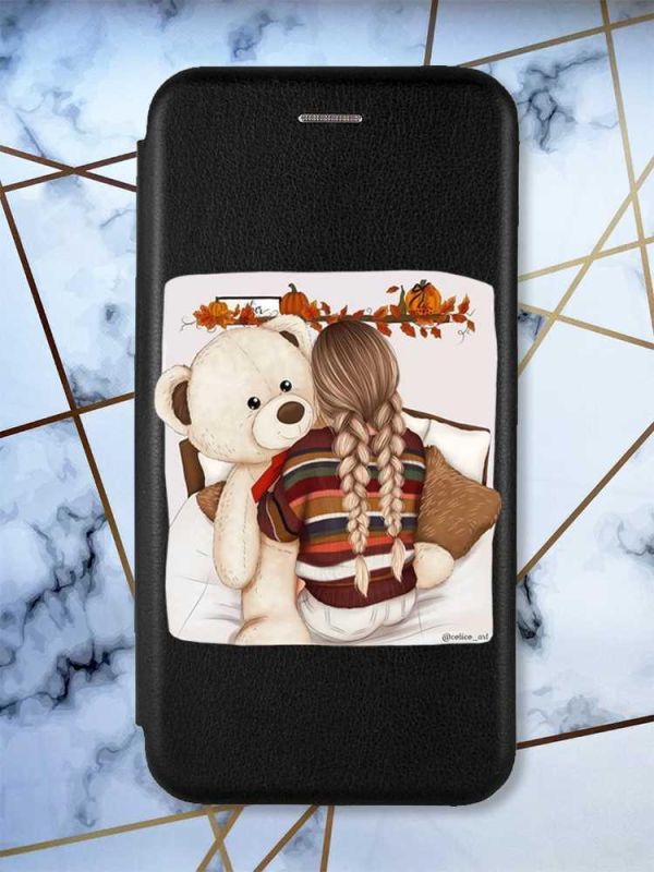 Чохол-книжка з малюнком для Samsung Galaxy A14 5G Чорний :: Дівчинка з ведмедиком (принт 117)