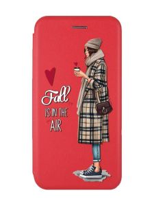 Чохол-книжка з малюнком для Samsung Galaxy A14 5G Червоний :: Дівчина з кавою (принт 59)