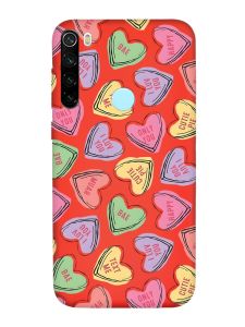 Матовий червоний чохол на Xiaomi Redmi Note 8T :: Сердечка з текстом (принт 333)