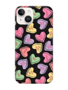 Матовий чорний чохол на Apple iPhone 14 :: Сердечка з текстом (принт 333)
