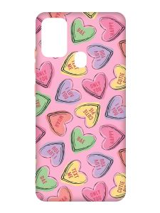 Матовий рожевий чохол на Samsung Galaxy M30s/M21 :: Сердечка з текстом (принт 333)