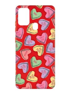 Матовий червоний чохол на Samsung Galaxy M30s/M21 :: Сердечка з текстом (принт 333)