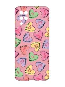 Матовий рожевий чохол на Samsung Galaxy A12 :: Сердечка з текстом (принт 333)