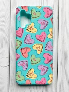 Матовий бірюзовий чохол на Samsung Galaxy A32 :: Сердечка з текстом (принт 333)