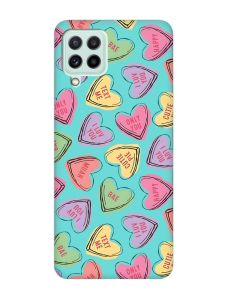 Матовий бірюзовий чохол на Samsung Galaxy M32/M22/A22 4G :: Сердечка з текстом (принт 333)