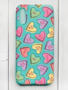Матовий бірюзовий чохол на Xiaomi Redmi 9А :: Сердечка з текстом (принт 333)