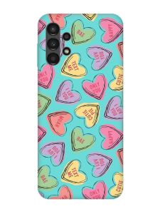 Матовий бірюзовий чохол на Samsung Galaxy A13 4G :: Сердечка з текстом (принт 333)