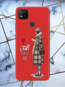 Матовий червоний чохол на Xiaomi Redmi 9C Дівчина з кавою принт 59