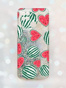 Чохол з плаваючими блискітками на Xiaomi Redmi 10С Срібний :: Кавуни сердечка (принт 343)