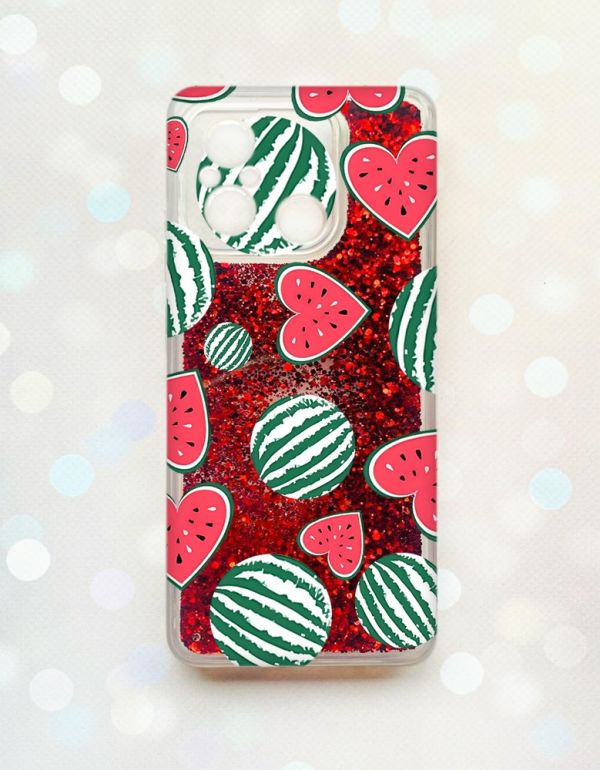 Чохол з плаваючими блискітками на Xiaomi Redmi 12C Червоний :: Кавуни сердечка (принт 343)