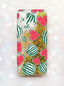 Чохол з плаваючими блискітками на Xiaomi Redmi 12C Золотий :: Кавуни сердечка (принт 343)