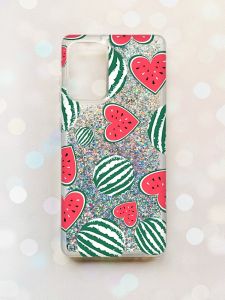 Чохол з плаваючими блискітками на Samsung Galaxy A52 (A525) Срібний :: Кавуни сердечка (принт 343)