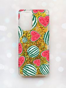 Чохол з плаваючими блискітками на Samsung Galaxy A52 (A525) Золотий :: Кавуни сердечка (принт 343)