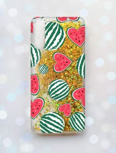 Чохол з плаваючими блискітками на Samsung Galaxy A50 (2019) A505F Золотий :: Кавуни сердечка (принт 343)