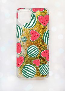 Чохол з плаваючими блискітками Samsung A12 Золотий :: Кавуни сердечка (принт 343)