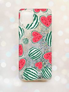 Чохол з плаваючими блискітками Samsung Galaxy A12 Срібний :: Кавуни сердечка (принт 343)