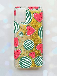 Чохол з плаваючими блискітками для Samsung Galaxy A03s (A037) Золотий :: Кавуни сердечка (принт 343)
