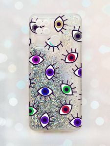 Чохол з плаваючими блискітками на Xiaomi Redmi 10С Срібний :: Різнокольорові очі (принт 336)