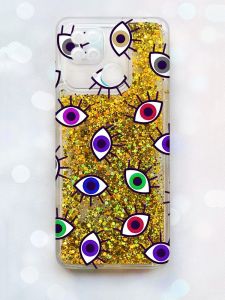 Чохол з плаваючими блискітками на Xiaomi Redmi 10С Золотий :: Різнокольорові очі (принт 336)