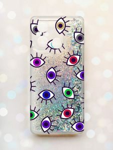 Чохол з плаваючими блискітками на Xiaomi Redmi 12C Срібний :: Різнокольорові очі (принт 336)