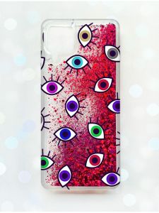 Чохол з плаваючими блискітками Samsung Galaxy A12 Рожевий :: Різнокольорові очі (принт 336)