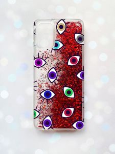 Чохол з плаваючими блискітками для Samsung Galaxy A03s (A037) Червоний :: Різнокольорові очі (принт 336)