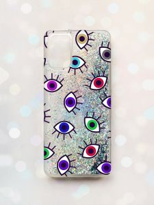 Чохол з плаваючими блискітками для Samsung Galaxy A03s (A037) Срібний :: Різнокольорові очі (принт 336)