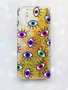 Чохол з плаваючими блискітками Samsung Galaxy A02 / A022 (2021) Золотий :: Різнокольорові очі (принт 336)