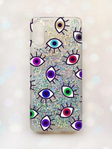 Чохол з плаваючими блискітками Samsung Galaxy A02 / A022 (2021) Срібний :: Різнокольорові очі (принт 336)