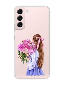 Прозорий чохол на Samsung Galaxy S22 :: Дівчина з півоніями (принт 11)