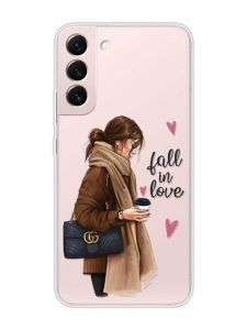 Прозорий чохол на Samsung Galaxy S22 :: Дівчина з кавою (принт 112)