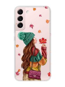 Прозорий чохол на Samsung Galaxy S22 :: Дівчина з листям (принт 221)